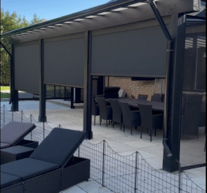 Mirage motorized screen installed on outdoor patio